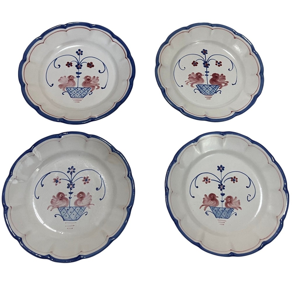 Vietri Dinner Plates Campagna Solimene Love Birds 10in Blue White Set of 4 Italy